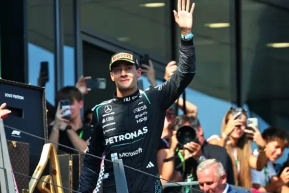 George Russell merayakan podium setelah menang di F1 GP Austria 2026