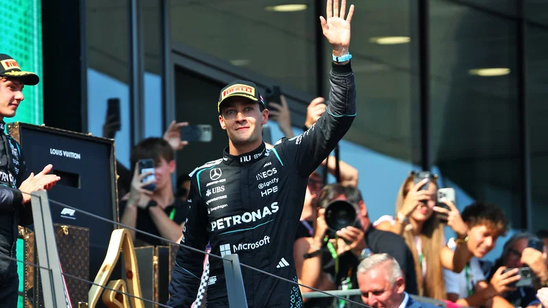 George Russell merayakan podium setelah menang di F1 GP Austria 2026