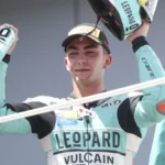 Adrian Fernandez pembalap Leopard Racing Moto3 merayakan hasil balapan