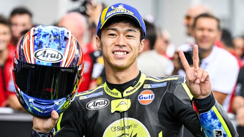 Ai Ogura merayakan podium kedua MotoGP Jerman 2026