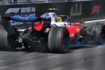 Lewis Hamilton mengendarai Ferrari SF-26 yang rusak setelah kecelakaan FP3 F1 GP Spanyol 2026 di Madrid