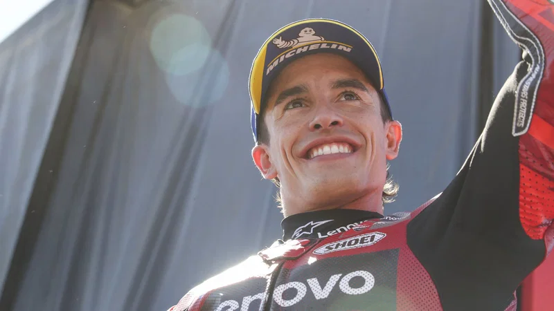 Marc Marquez merayakan kemenangan MotoGP Aragon 2026 di MotorLand Aragon