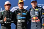 Lando Norris bersama Kimi Antonelli dan Max Verstappen setelah kualifikasi F1 GP Spanyol 2026 di Madring